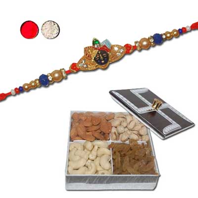 "Zardozi Rakhi - ZR- 5520 A (Single Rakhi), Shubh Mangal Dry Fruit Box DFB2000 - Click here to View more details about this Product